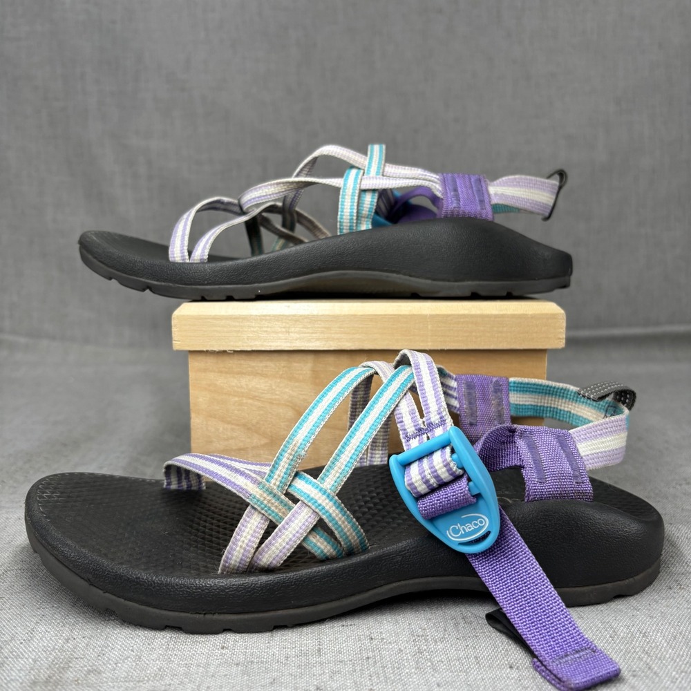 Chaco Kids Z1 Ecotread Strappy Sandals Purple Teal Striped Gorpcore Size 5 - Picture 3 of 11